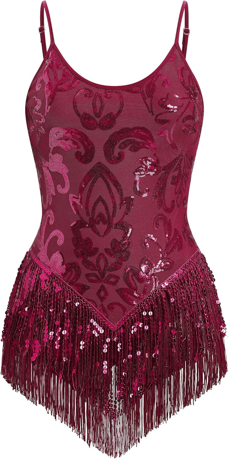 Sexy Sequins Fringe Bodysuit for Dance and Rave Outfits