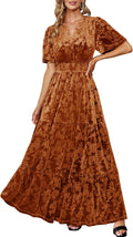 Amegoya Velvet V Neck Maxi Dress - Elegant Stretch Evening Wear