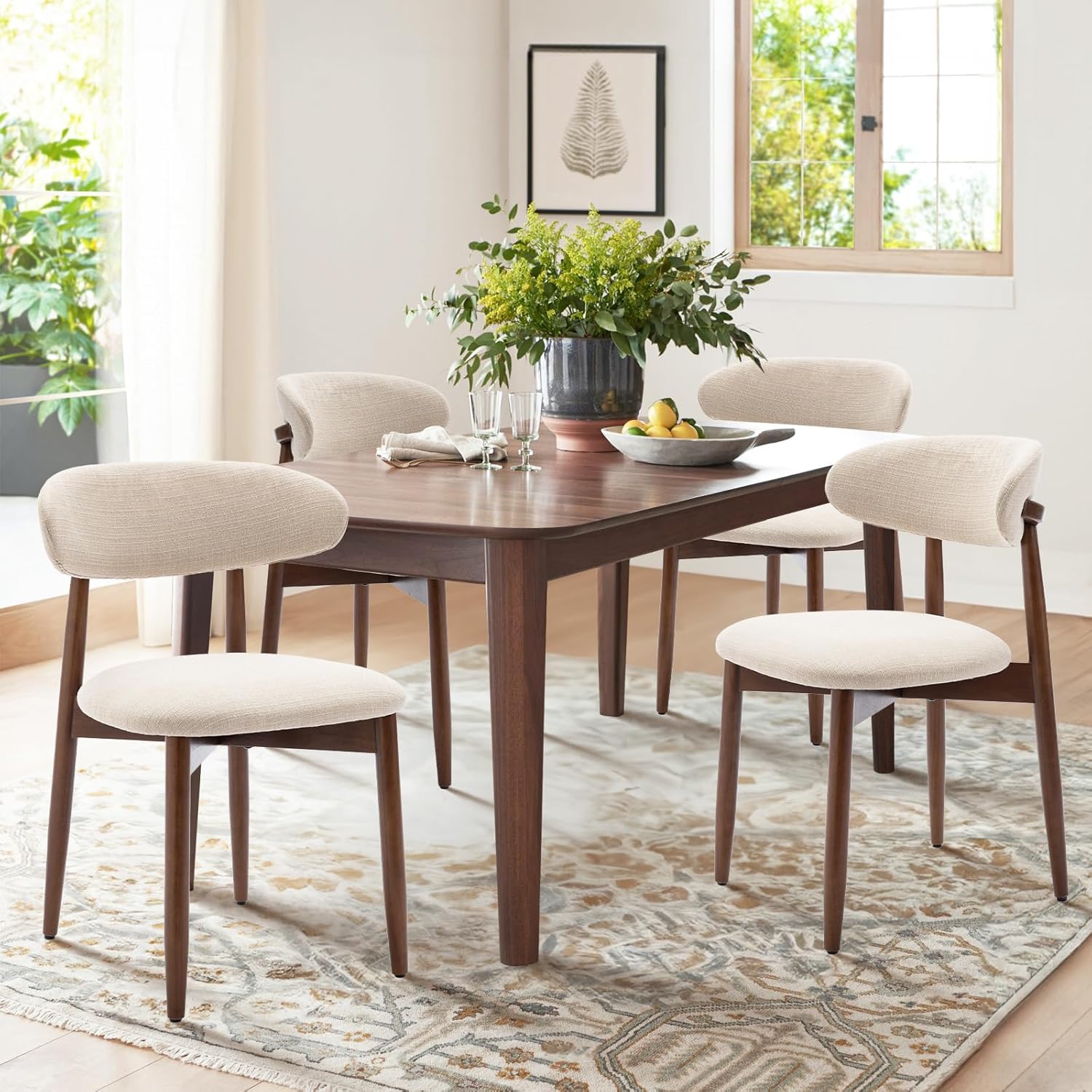 Modern Upholstered Wooden Dining Chairs Set of 4 for Comfort