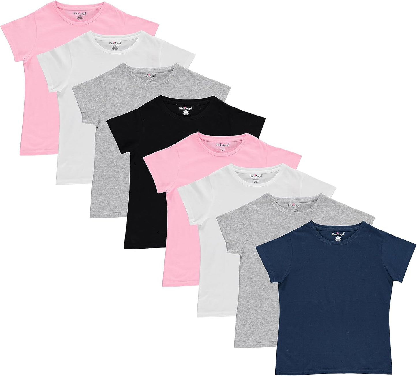 Pink Angel Girls' 8-Pack Cotton T-Shirts for Everyday Comfort