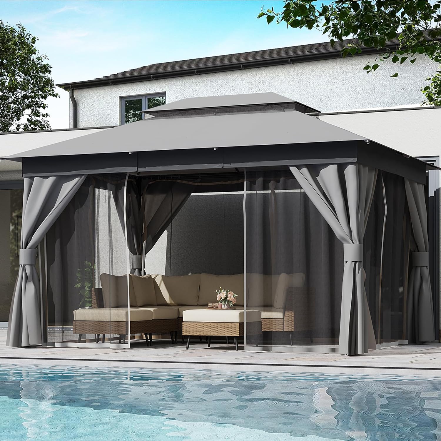 LAUSAINT HOME Outdoor Patio Gazebo 10ftx13ft for All Events