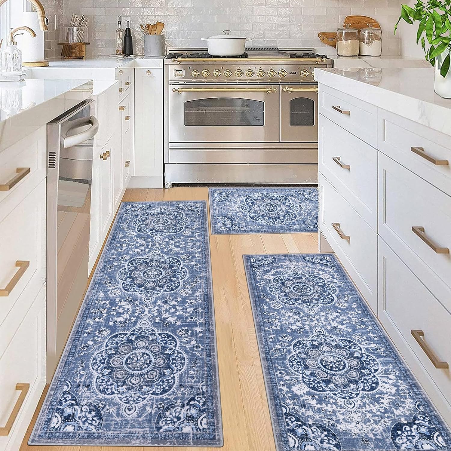 Ileading Boho Kitchen Rugs Set of 3 - Non Skid Washable Mats