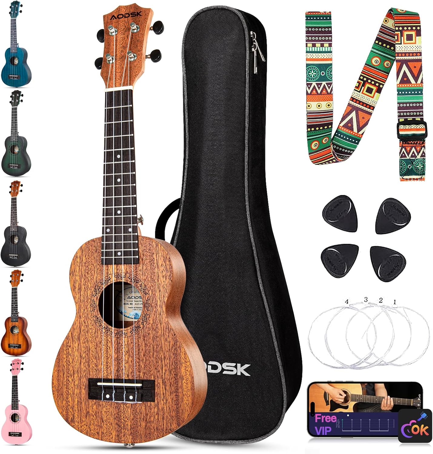 AODSK Soprano Ukulele for Beginners 21 Inch with Gig Bag