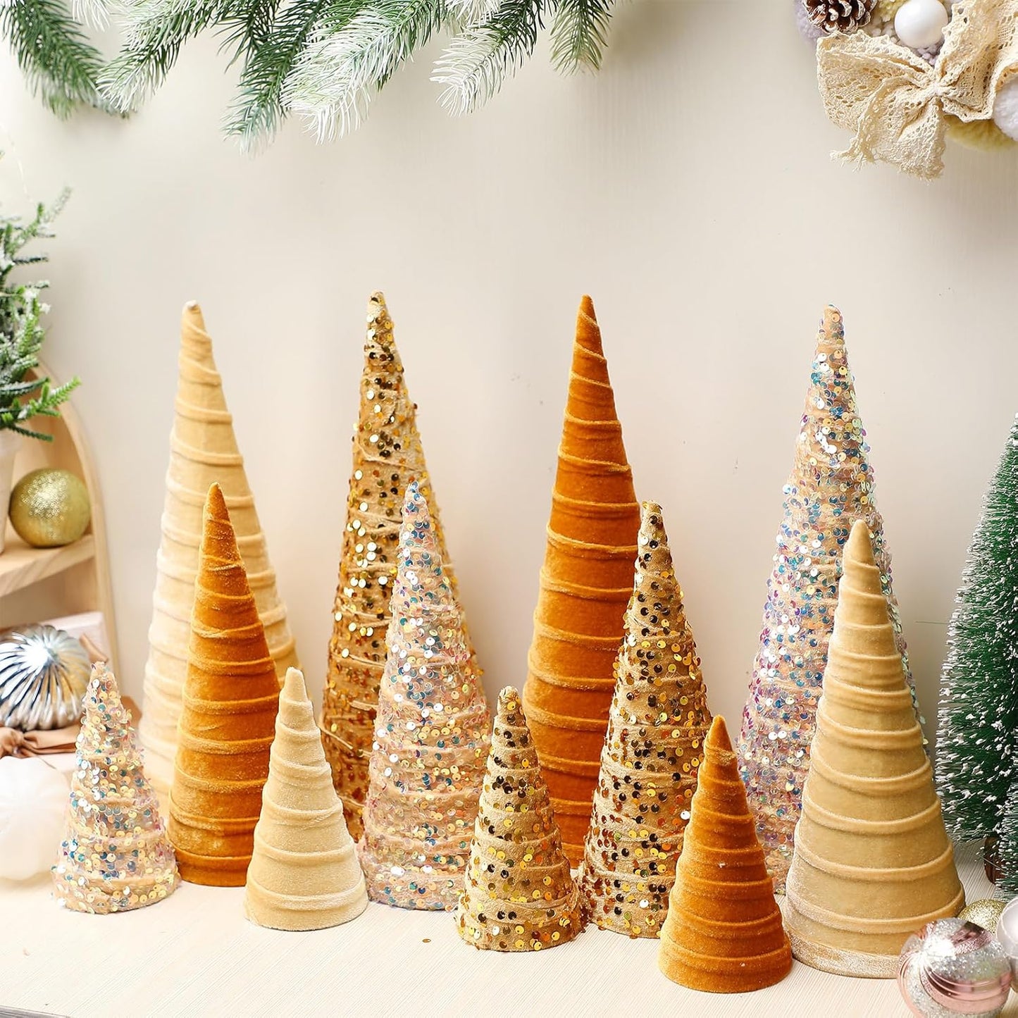 12 Pcs Christmas Velvet Trees Set for Modern Holiday Decor
