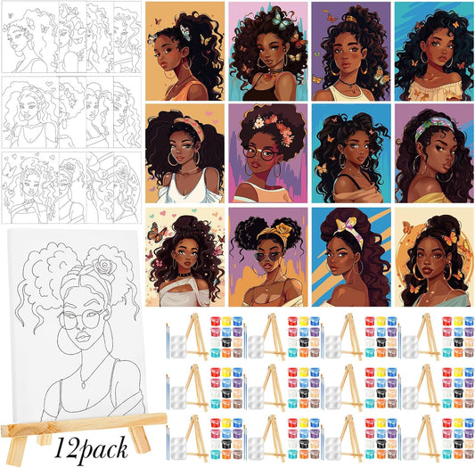 Zhanmai 12 Pack Pre Drawn Canvas for Painting Sip and Paint Kit