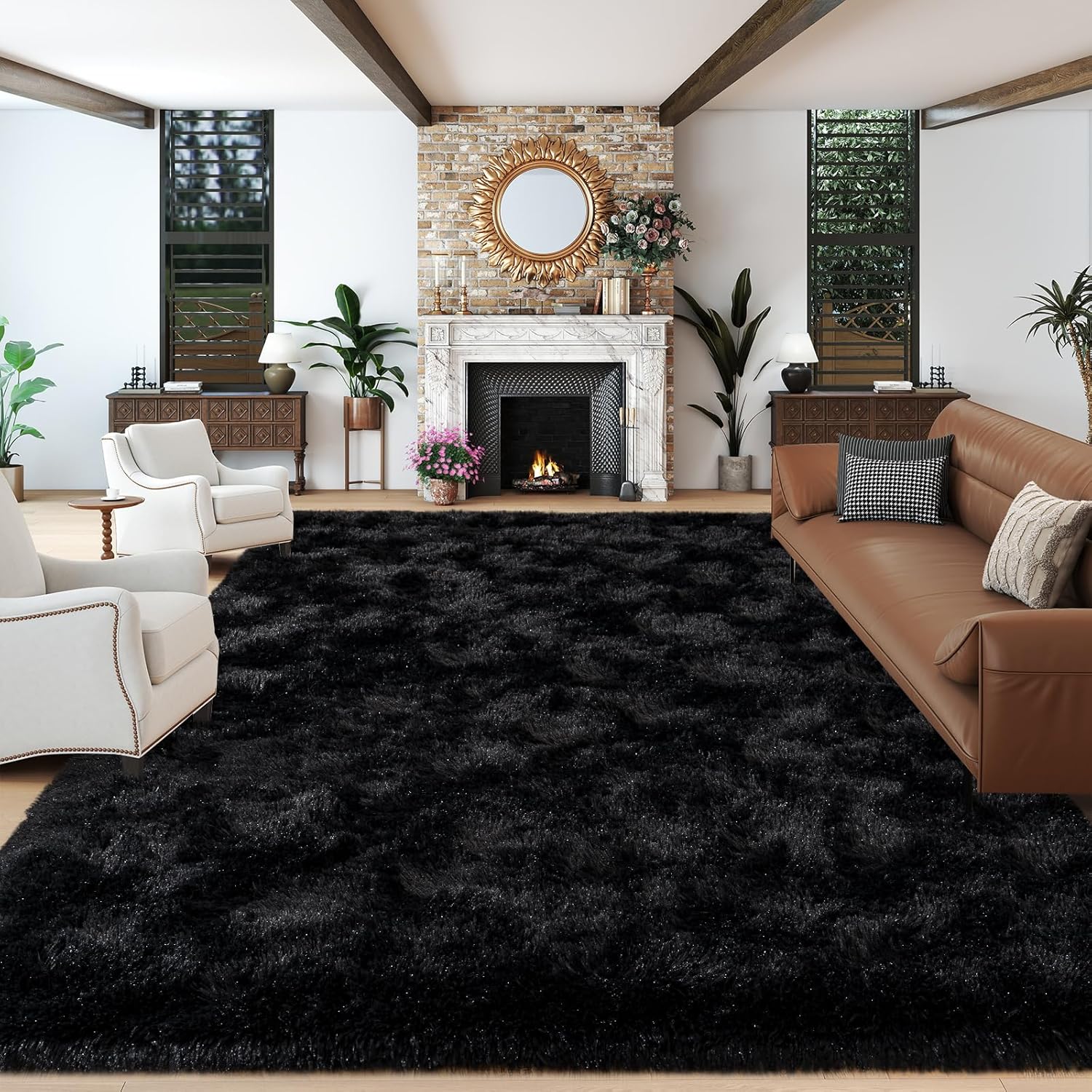 Super Fluffy Area Rugs Black 8x10 for Cozy Living Room Decor