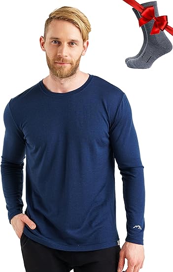 Merino Wool Base Layer - Mens 100% Merino Wool Long Sleeve Thermal