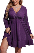 Plus Size Glitter V Neck Ruffle Hem Dress - Flattering Fit