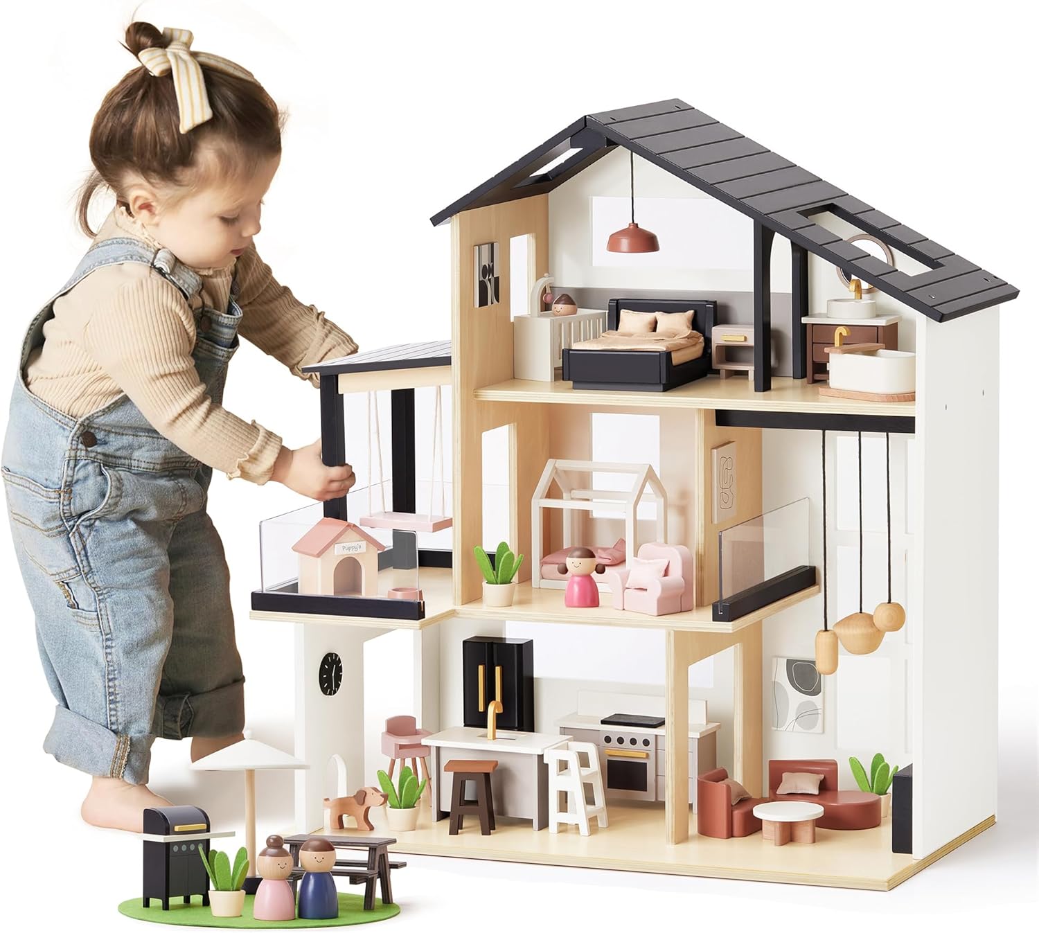 Tiny Land Modern Family Dollhouse with 53Pcs Furniture for Kids