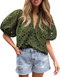PRETTYGARDEN Women's Summer Tops V Neck Lace Blouse (Style NRP2)