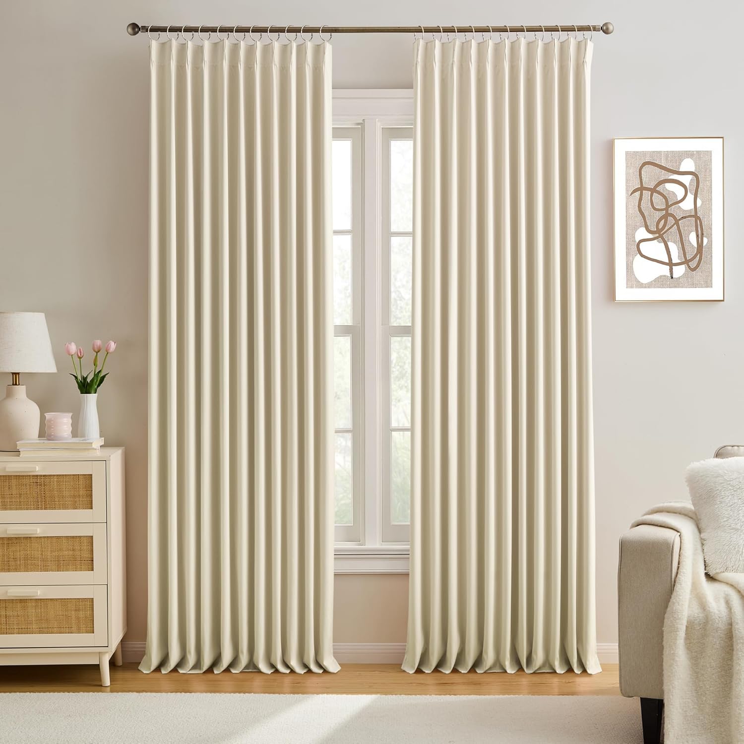 KEQIAOSUOCAI Cream Beige Blackout Curtains for Home Decor
