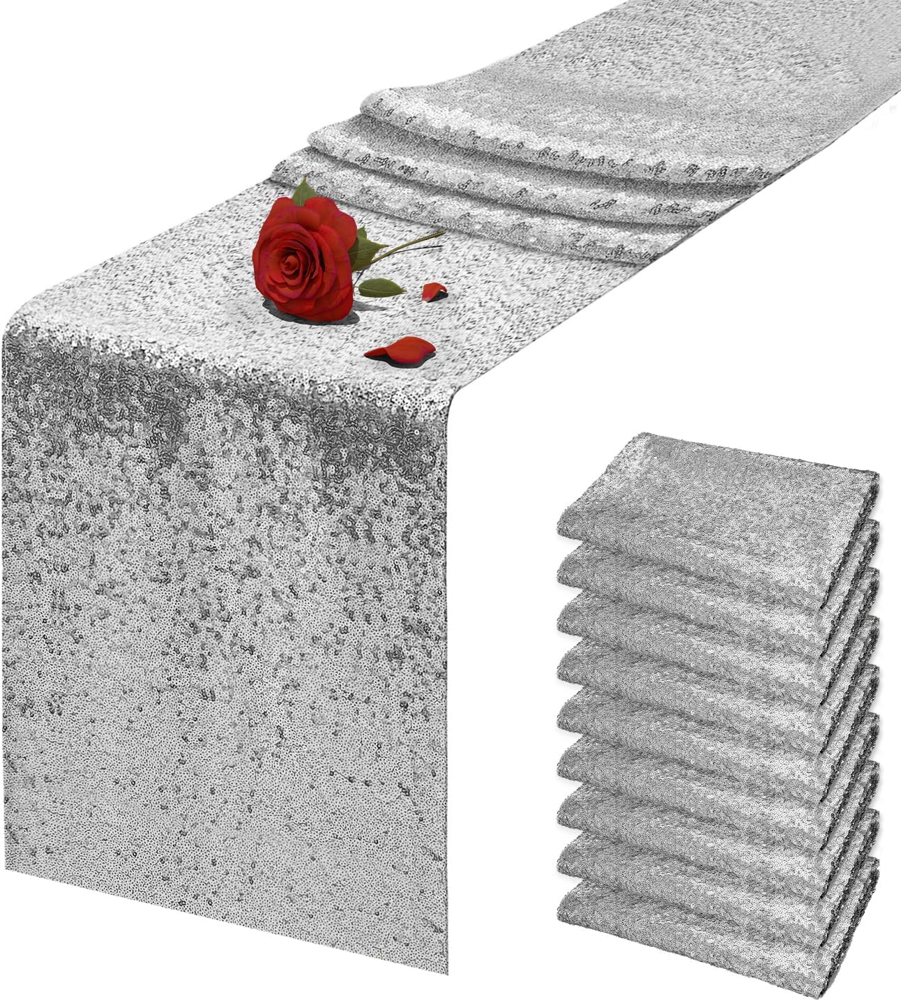 Silver Sequin Table Runner for Weddings and Celebrations