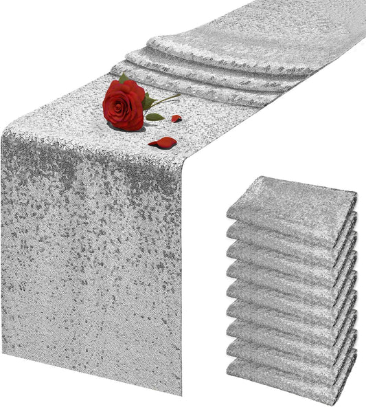 Silver Sequin Table Runner for Weddings and Celebrations