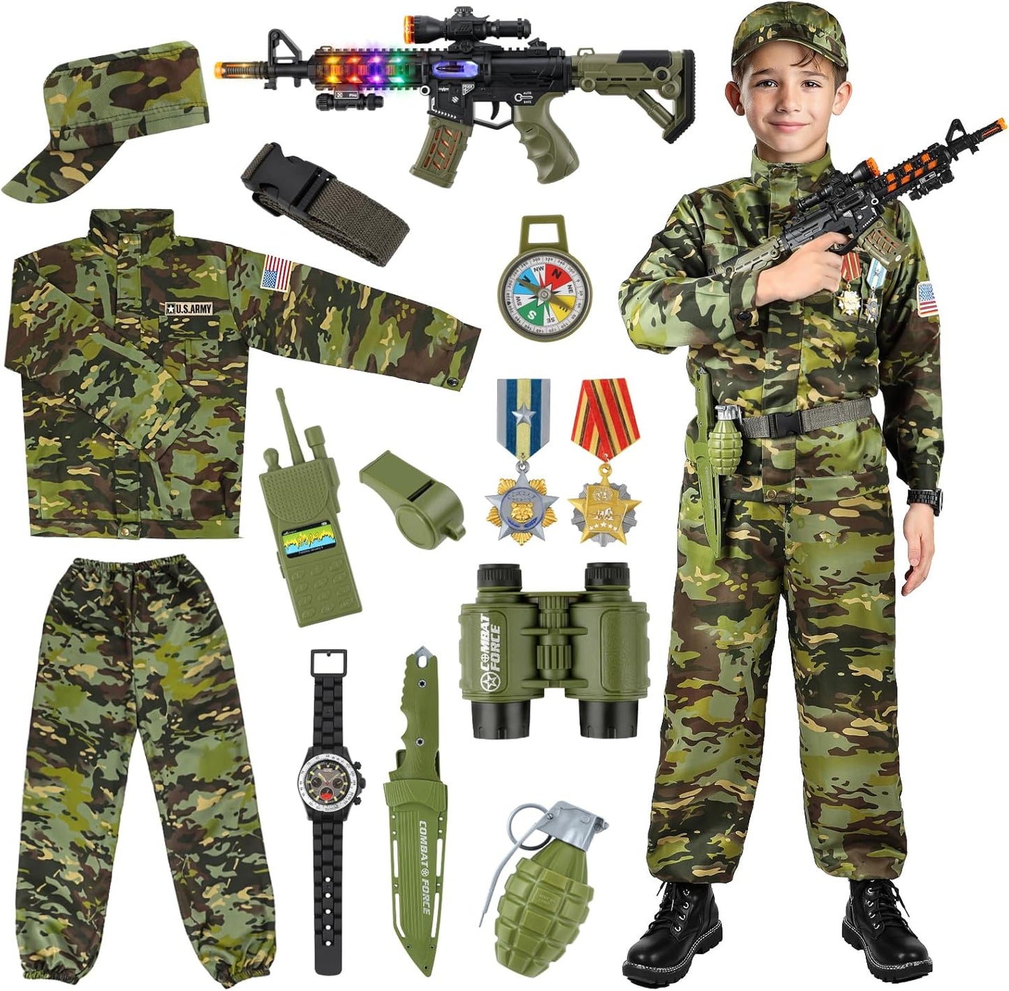 Kids Army Costume for Boys - Deluxe Military Soldier Set