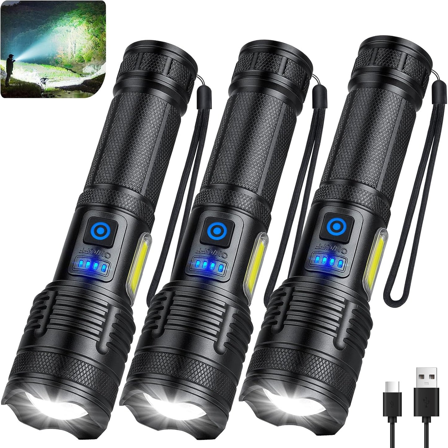 3000 Lumen Rechargeable Flashlights - Ultra Bright LED Set