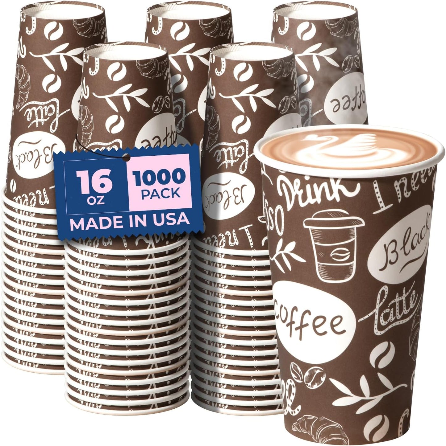 16 oz Disposable Coffee Cups - Leak-Proof & Eco-Friendly Design