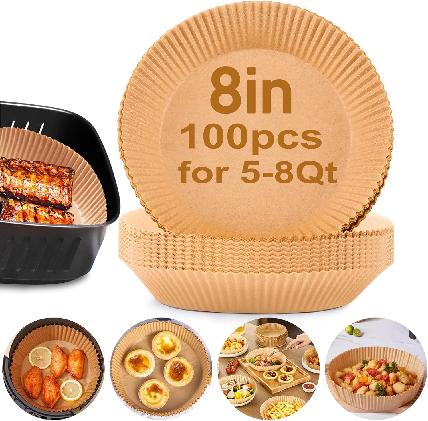 Non-Stick Air Fryer Liners - 100pcs 8 Inch