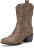 Cowgirl Boots for Women Mid Calf with Embroidery - Comfortable Lift