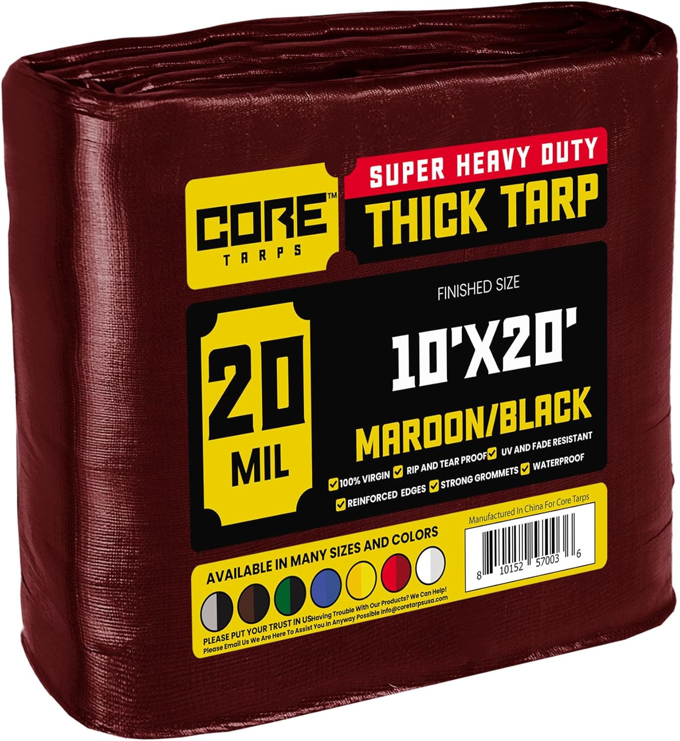 Core Tarps Heavy Duty 20 Mil Waterproof Tarp Cover for All Uses