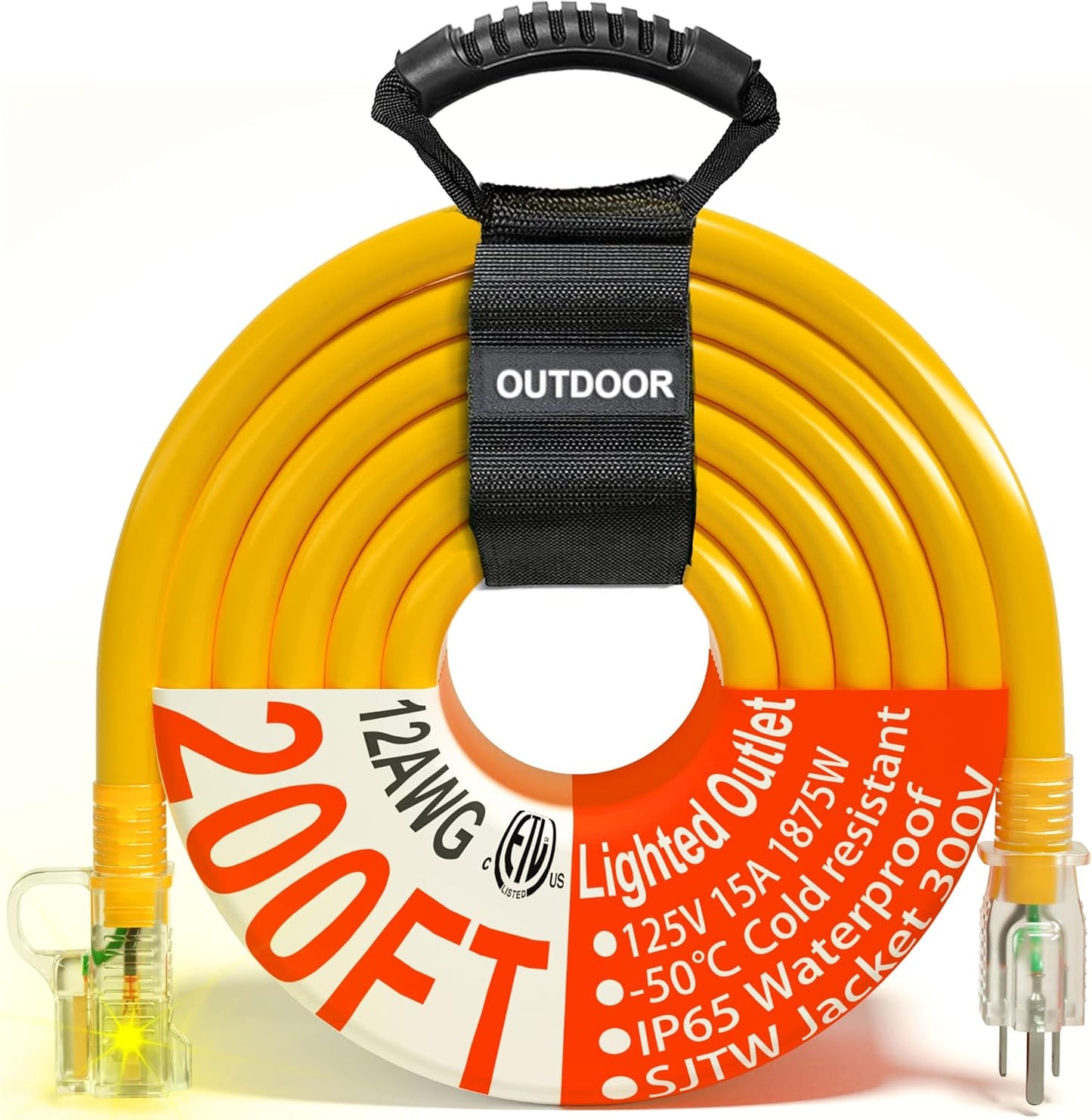 HUANCHAIN 200 ft 12/3 Gauge Outdoor Extension Cord for Safety