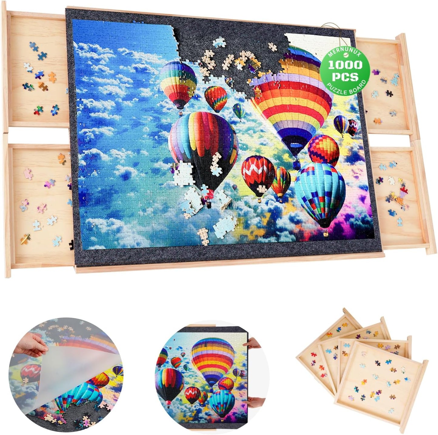 1000 Piece Puzzle Board with 4 Drawers for Easy Sorting