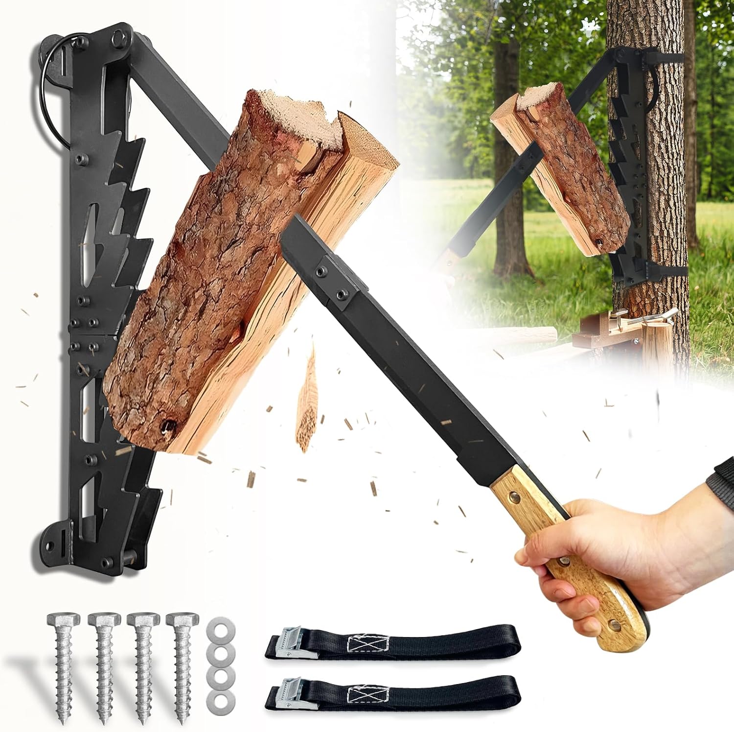3-in-1 Wall Mounted Kindling Splitter for Efficient Firewood Cutting