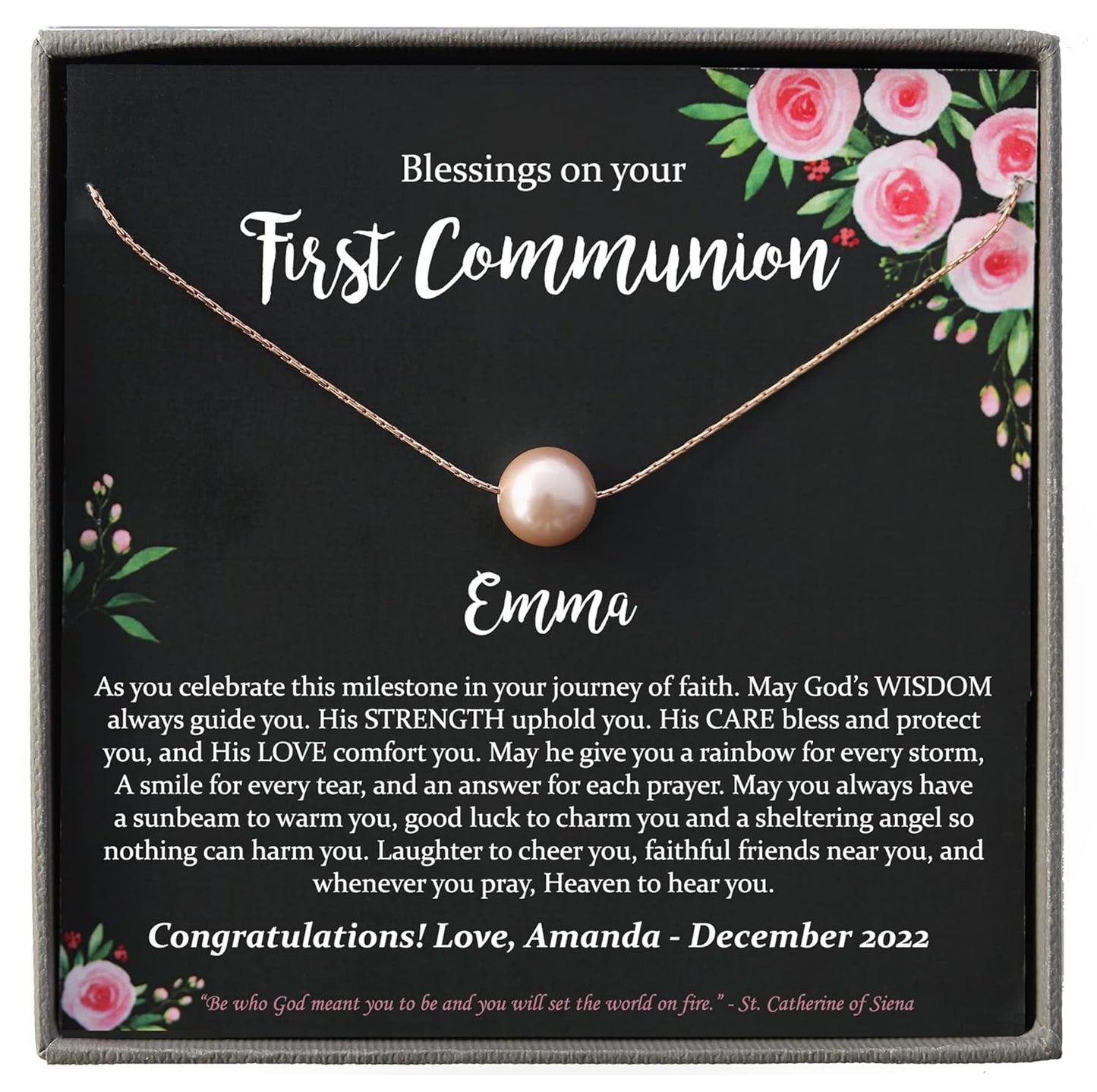 Personalized First Communion Gifts for Girls - Floating Pearl Necklace
