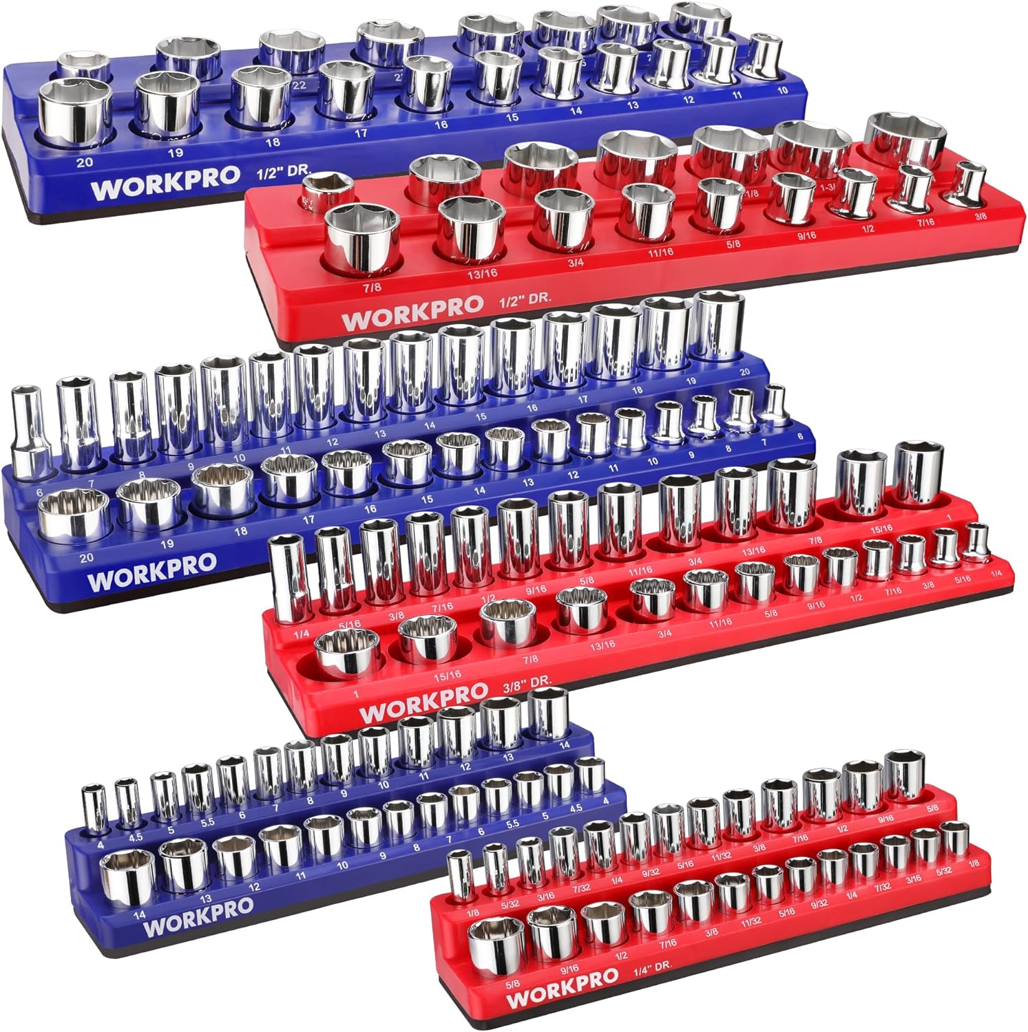 WORKPRO Magnetic Socket Organizer Set for 143 Sockets Storage