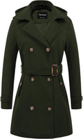Chrisuno Women's Double Breasted Pea Coat Hooded Long Winter Trench so
