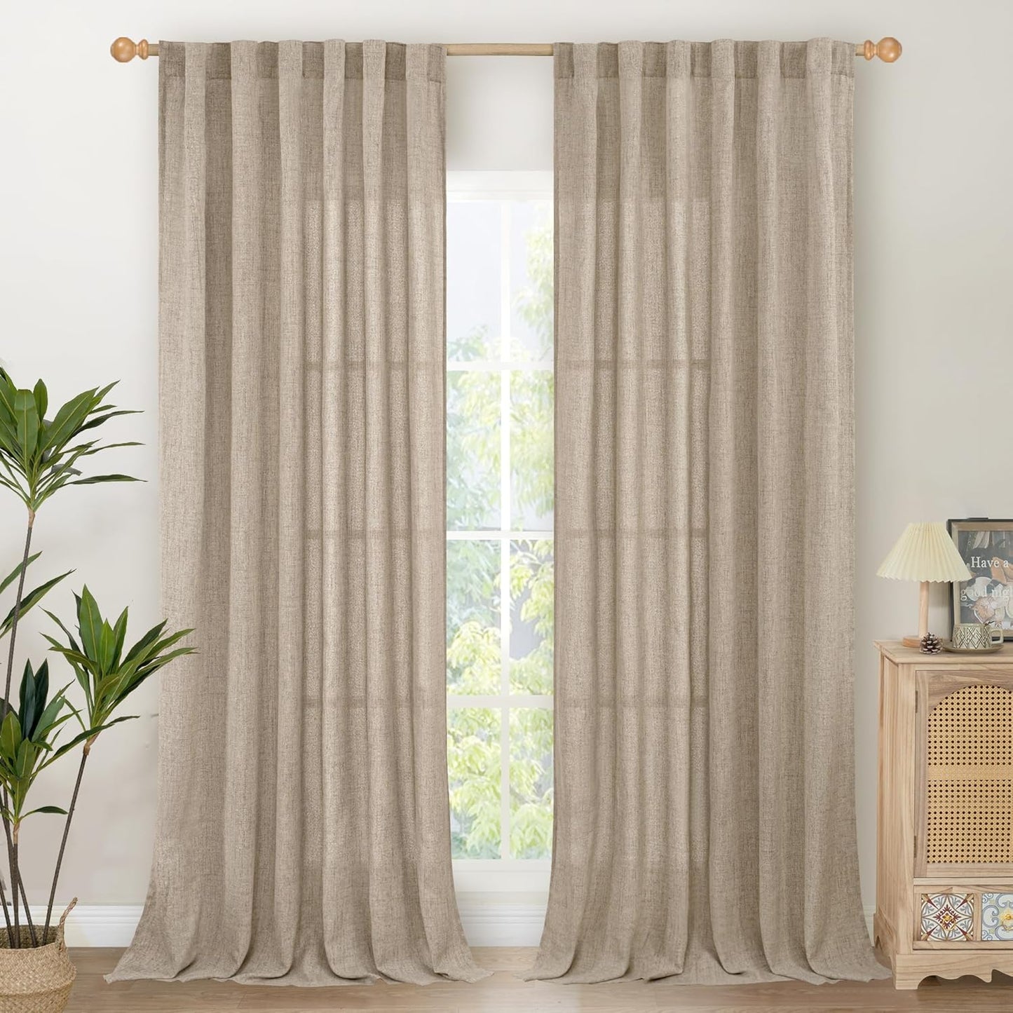 YoungsTex 90 Inch Length Linen Semi Sheer Curtains for Home