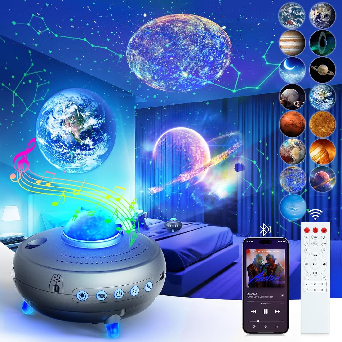 Starry Night Solar System Projector with Speaker