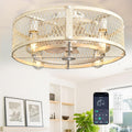 Caged Ceiling Fans with Light Flush Mount - Low Profile 20in