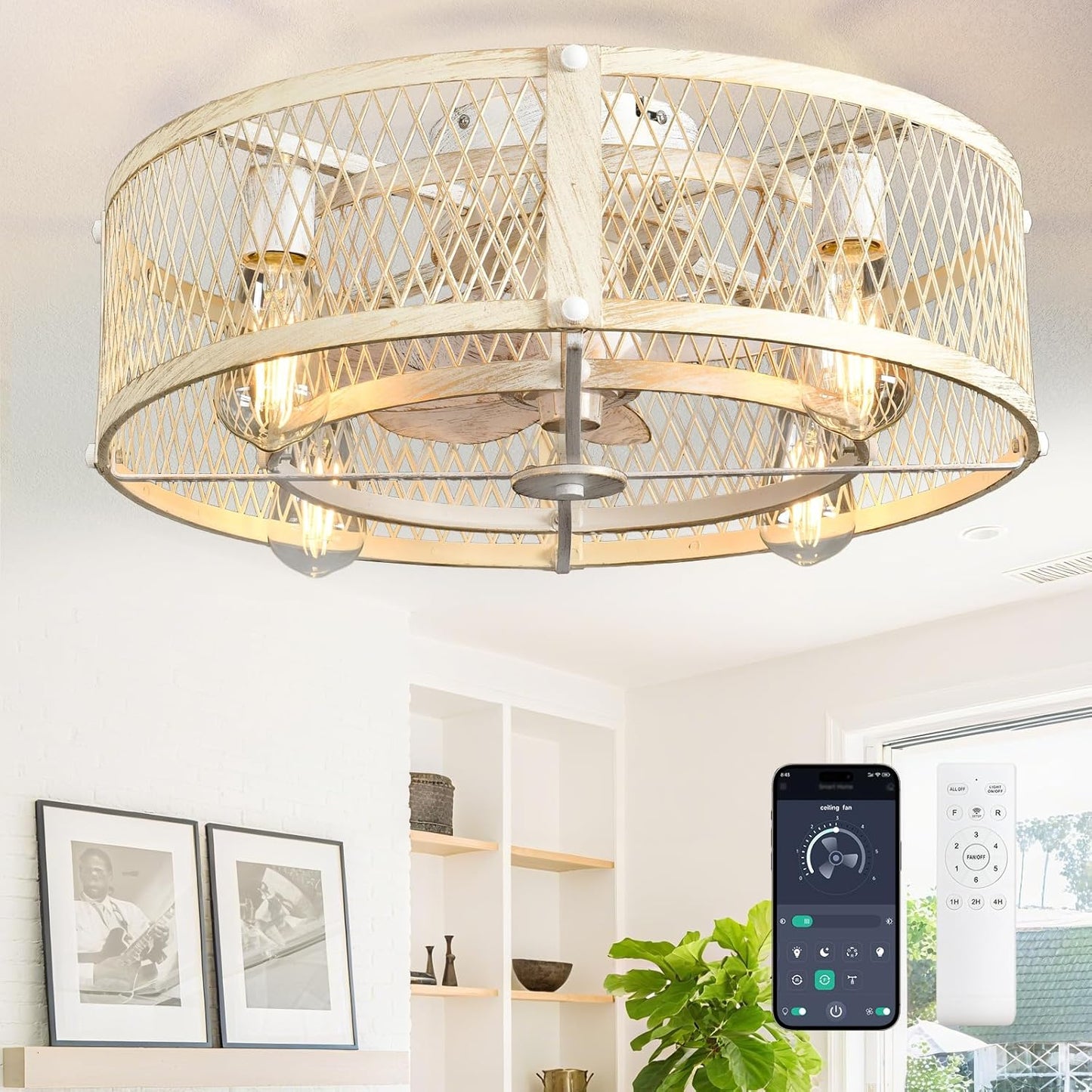 Caged Ceiling Fans with Light for Rustic Farmhouse Style