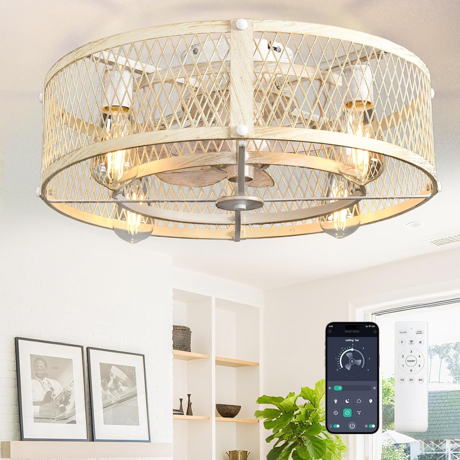 Caged Ceiling Fans with Light for Rustic Farmhouse Style