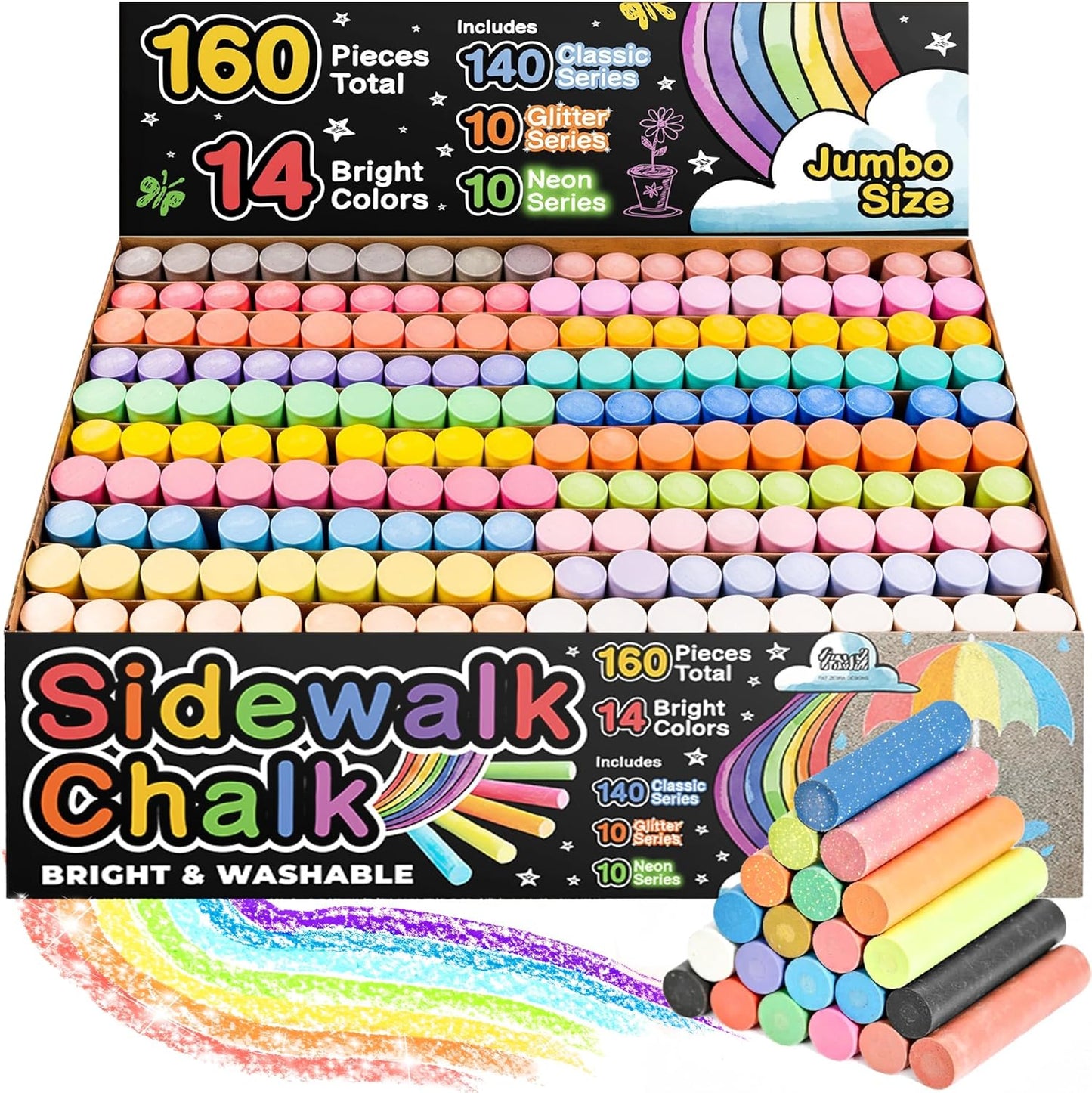 160 PCS Sidewalk Chalk for Kids - Non-Toxic Jumbo Set