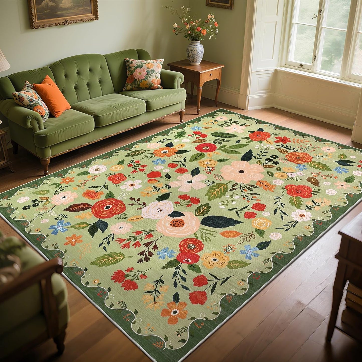 Vintage Floral Area Rug 8x10ft Soft Non Slip for Home Decor