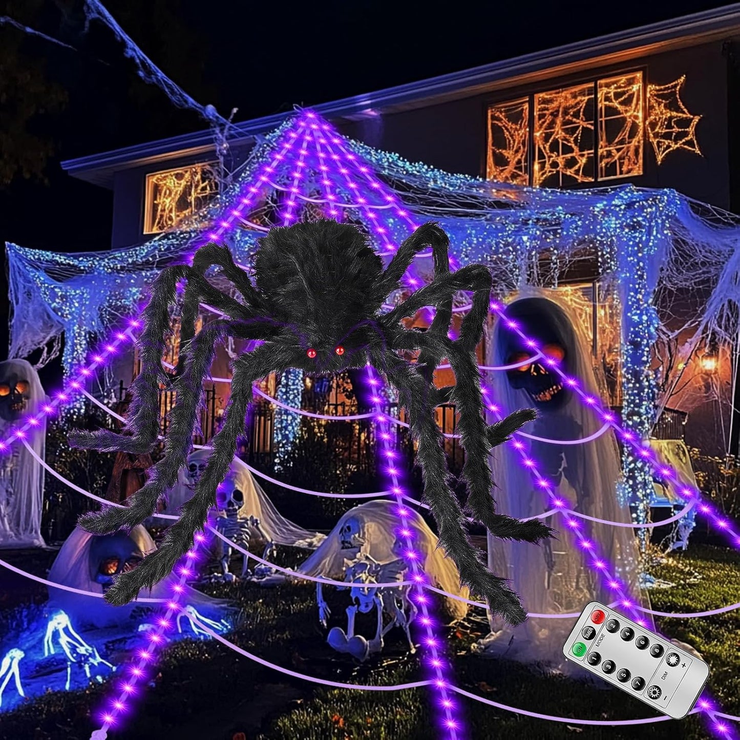 Giant Light-Up Spider Web with Remote Control for Halloween Fun