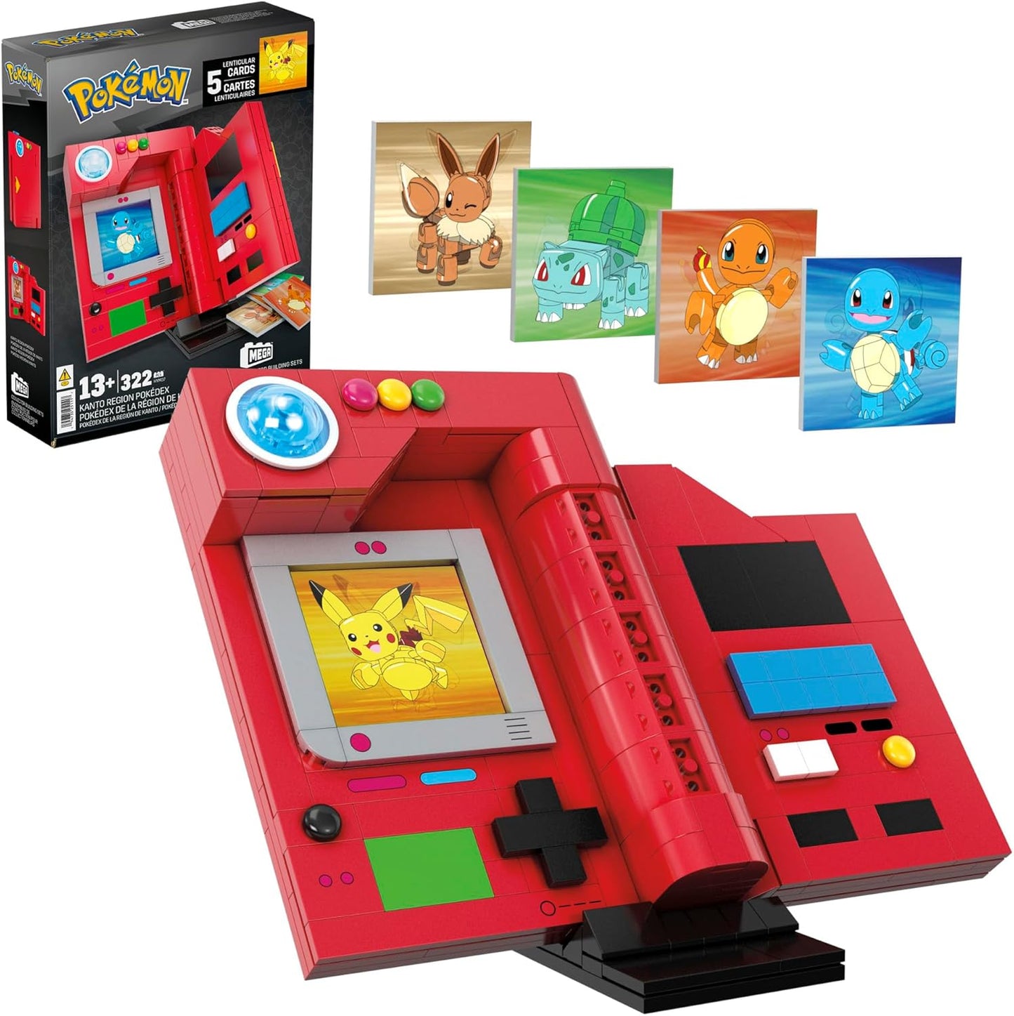 322-Piece Mega Pokemon Kanto Pokedex Set with Light & Cards