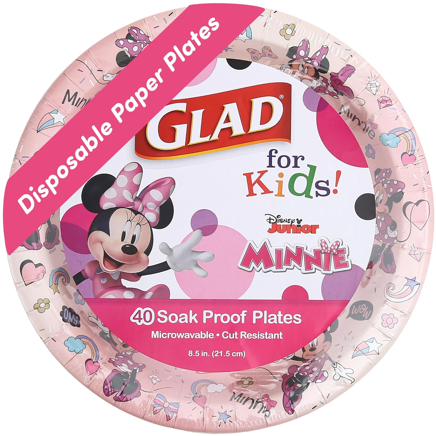 Glad Disney Minnie Mouse Pink Cake Plates - Kid Friendly, 40 Ct