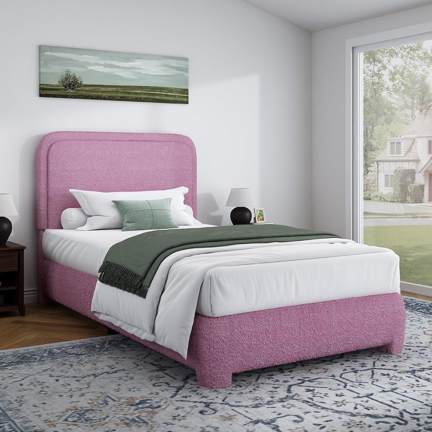 BarnFurin Twin Size Bed Frame with Boucle Upholstered Design