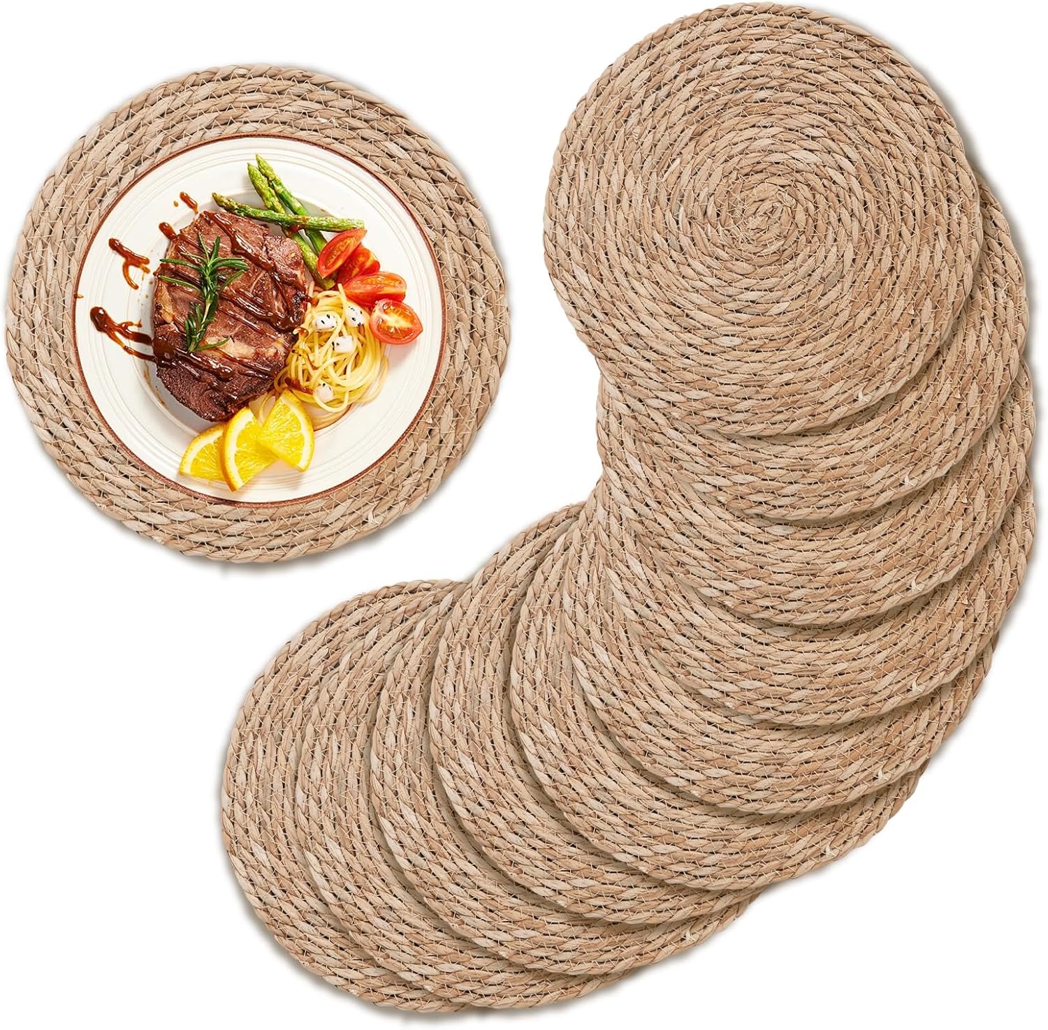 Set of 10 Handwoven Boho Rattan Chargers - Farmhouse Table Decor