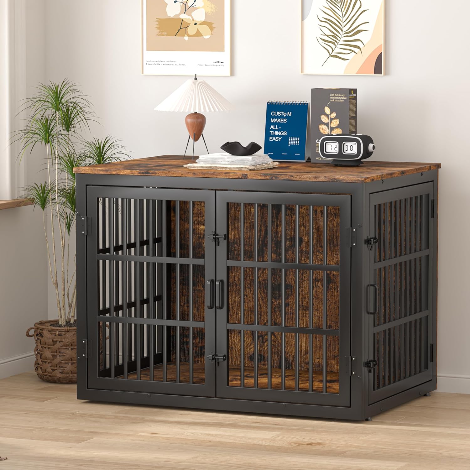 Piskyet Heavy Duty Dog Crate Furniture for Large Dogs Indoors