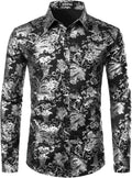 Mens Luxury Paisley Dress Shirt Shiny Floral Printed Button Down