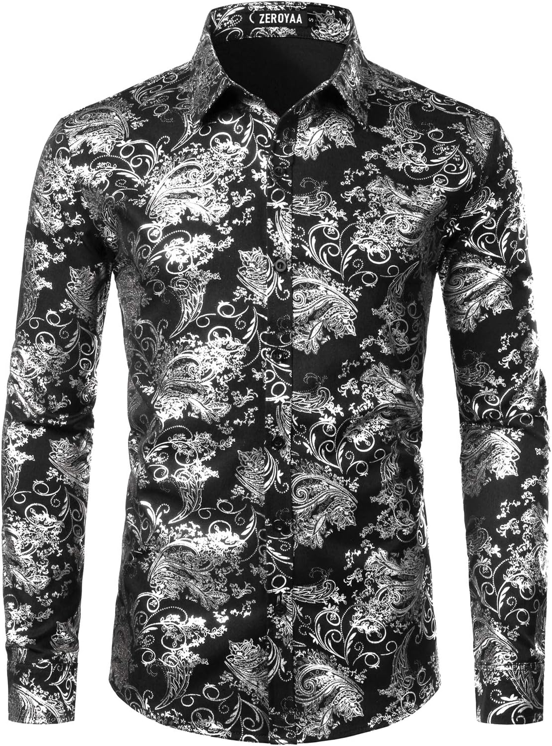 ZEROYAA Men's Luxury Paisley Dress Shirt for Parties and Prom