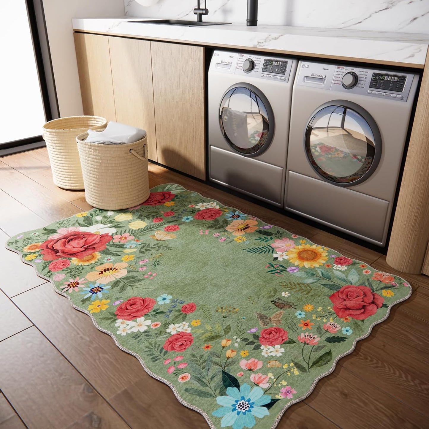 Floral Washable Area Rug 3ftx5ft Non Slip for Living Room Decor