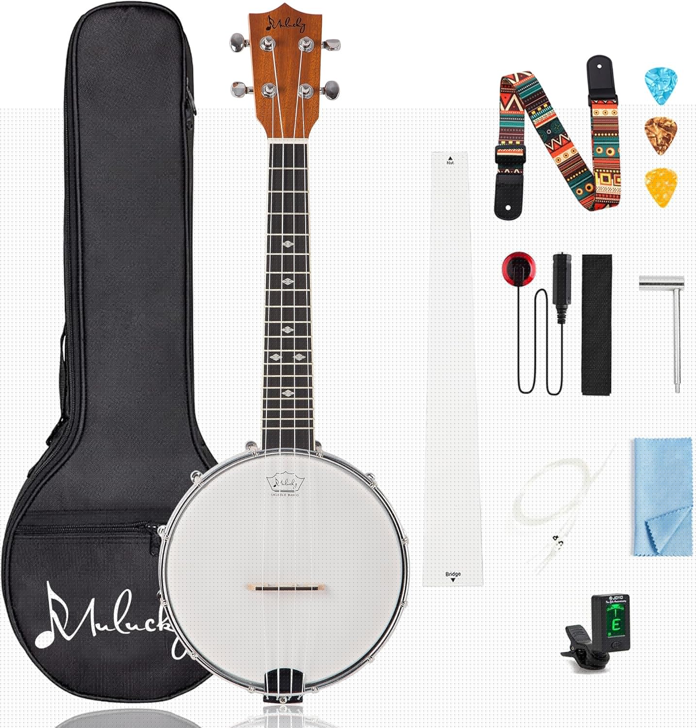 Mulucky 4-String Banjo Ukulele for Travel and Performance