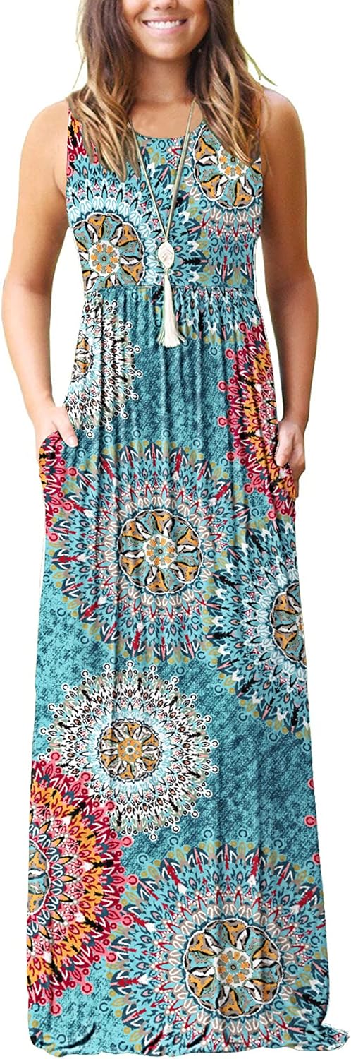 AUSELILY Women's Summer Sleeveless Maxi Dress with Pockets