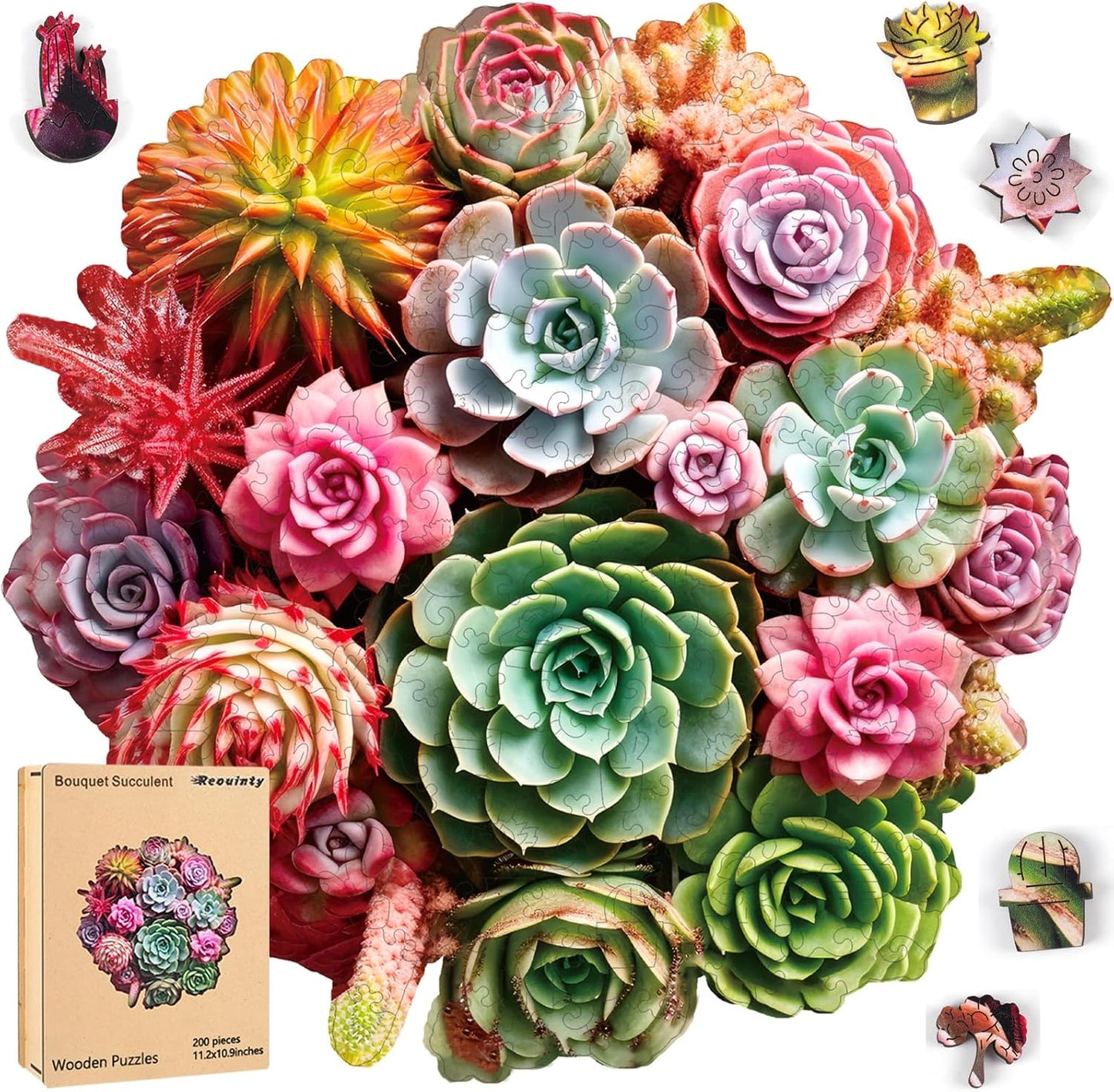 Colorful Succulent Wooden Puzzles for Adults - 500 Piece Fun