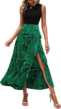Women Casual Sleeveless Patchwork Boho Floral Ruffle Midi Dress Shoes