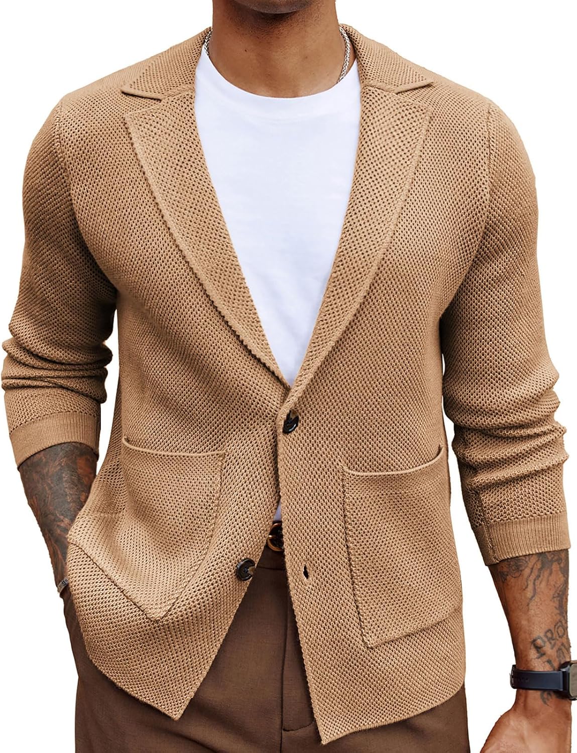 Stylish Men's Cardigan Sweater with Shawl Collar and Pockets